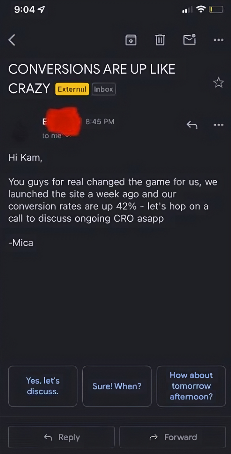 Client message about Solvexmedia results
