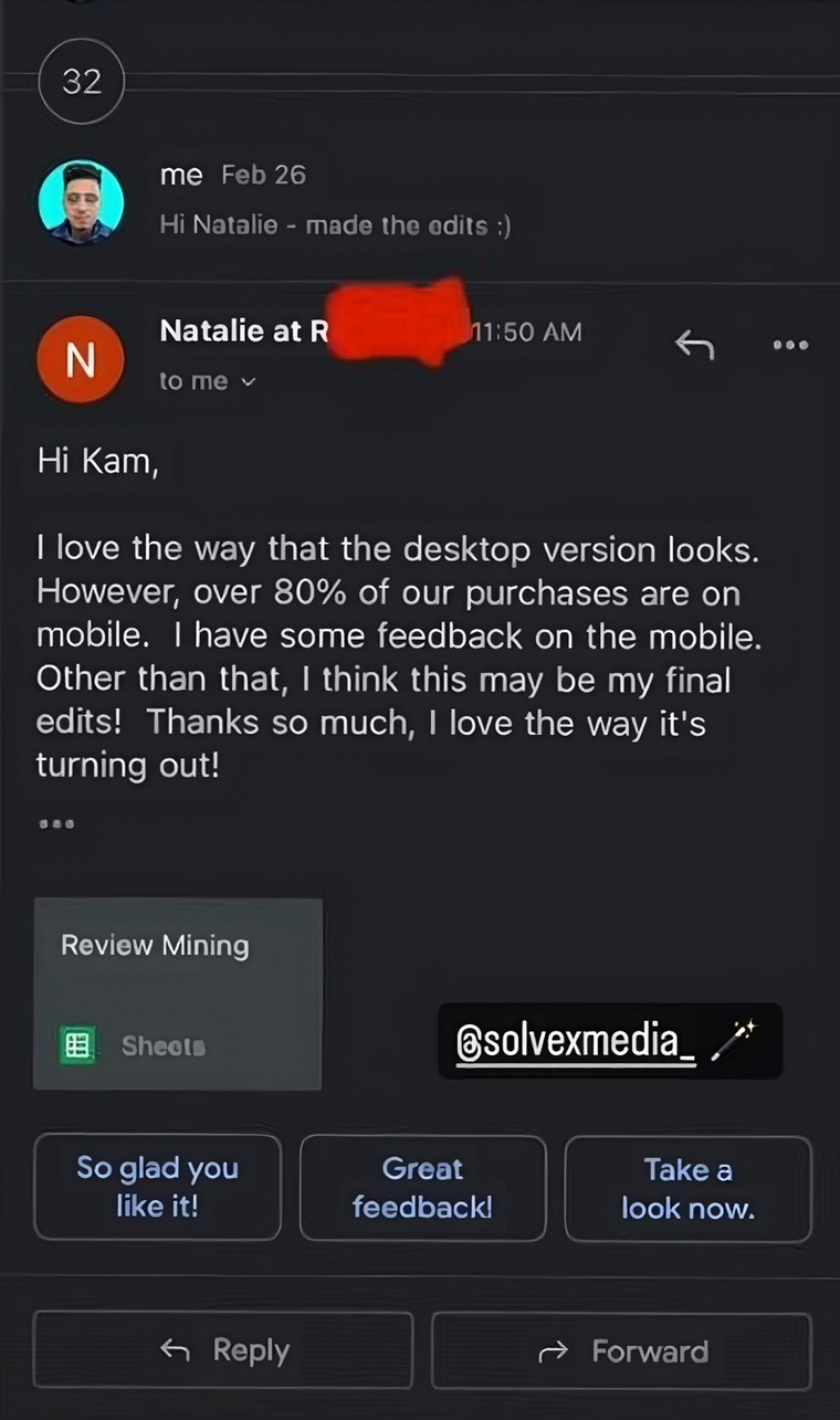 Client message about Solvexmedia results