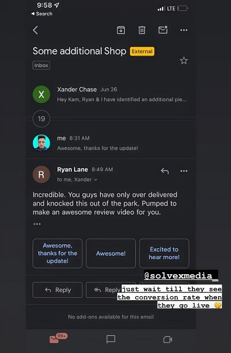 Client message about Solvexmedia results