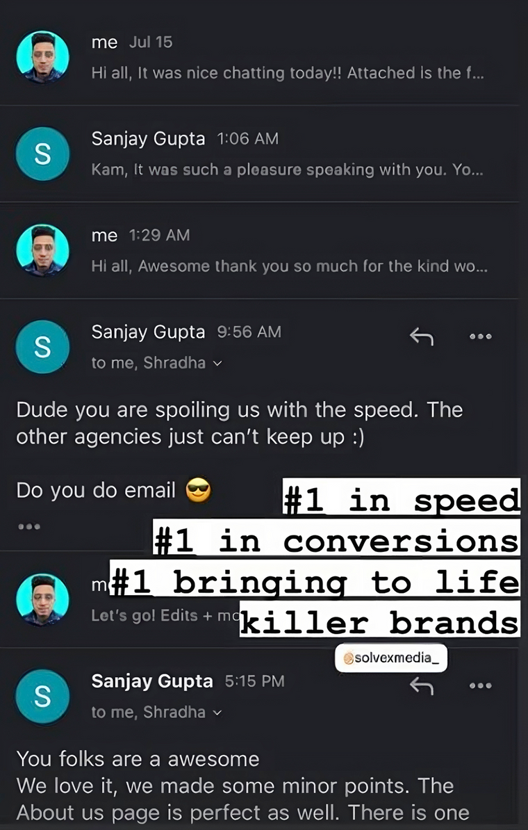 Client message about Solvexmedia results