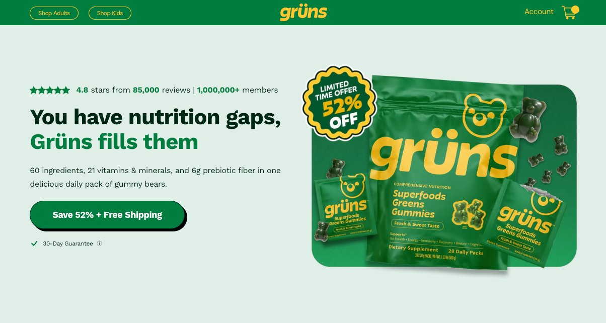 Grüns above-the-fold