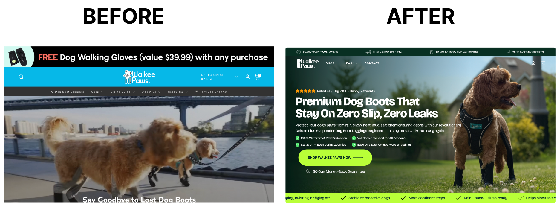 Walkee Paws before/after